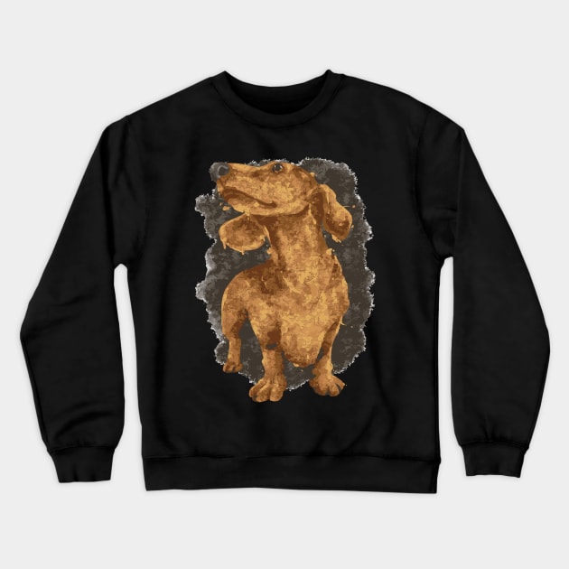 dachshund puppy watercolours painting motive basset hound rough hair Crewneck Sweatshirt by The Hammer